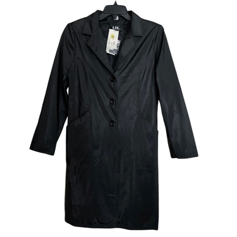 I.N. San Francisco Vinyl 3-Button Rain Trench Jacket | Black | Medium